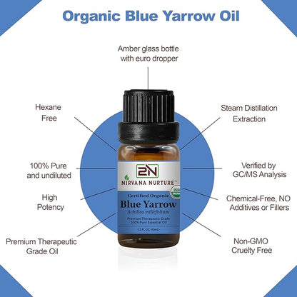 Blue Yarrow Essential Oil USDA Certified Organic, 100% Pure Natural Premium Grade, Undiluted