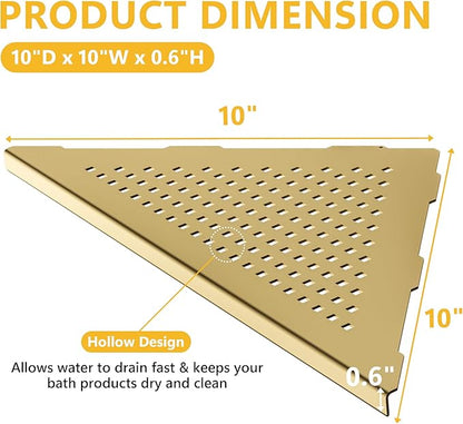 Neodrain 10 Inch Golden Bathroom Corner Shelf Set of 2, Floating Corner Shelves for Wall, 304 Stainless Steel Wall Storage Shelves for Bathroom,No Drilling