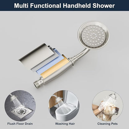 Brushed Nickel Bathtub Faucet Freestanding Tub Filler High Pressure Single Handle Bathtub Filler Floor Mounted Brass Bathroom Tub Faucets with Handheld Shower