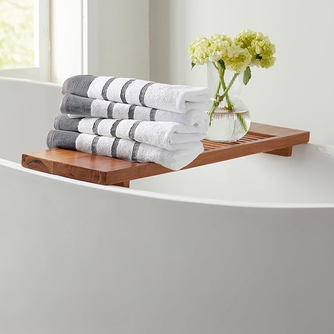 Great Bay Home Decorative Hand Towel Set - Luxury Cotton 4 Pack 26x16 Hand Towel Set - Luxurious, Ultra-Soft, Durable Towels for Bathroom Decor (Dark Grey/Light Grey)