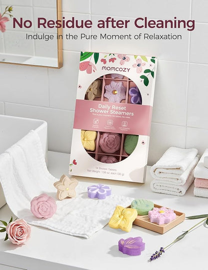 Momcozy 14 Pack Shower Steamers Aromatherapy with 7 Floral Scents, at-Home Spa-Worthy for Daily Shower, Ideal Gift Idea with Gentle Formula, Christmas Gifts for Mom, Self Care Gifts for Women