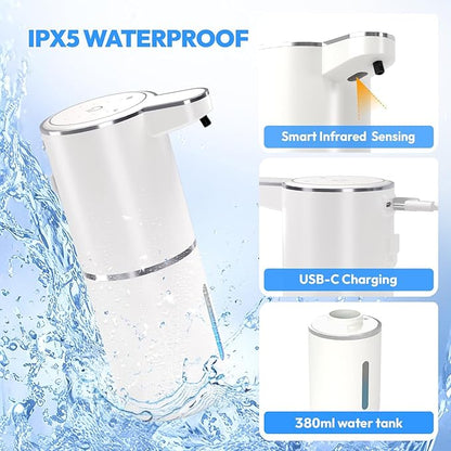 2 Pack Automatic Soap Dispenser Touchless,Liquid Hand Soap Dispenser 12.8oz USB 4levels Adjustable Dispenser Electric Wall Mounted Smart for Bathroom and Kitchen Dish Soap，Easy for Toddlers(White)