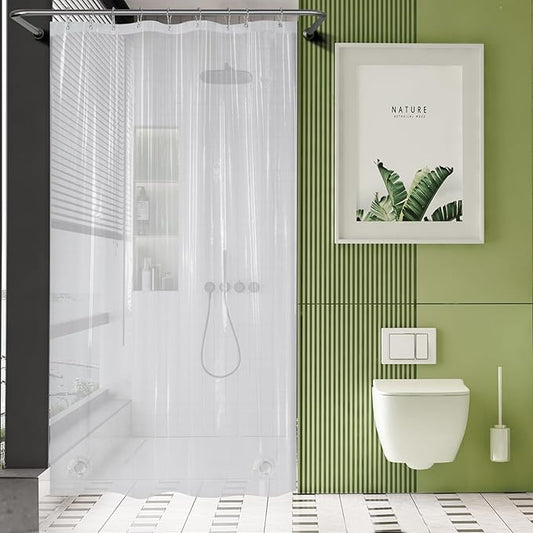 AmazerBath Stall Shower Curtain 54x78, Clear Plastic, Thick PEVA, Heavy Duty with 2 Weighted Stones and 9 Grommets
