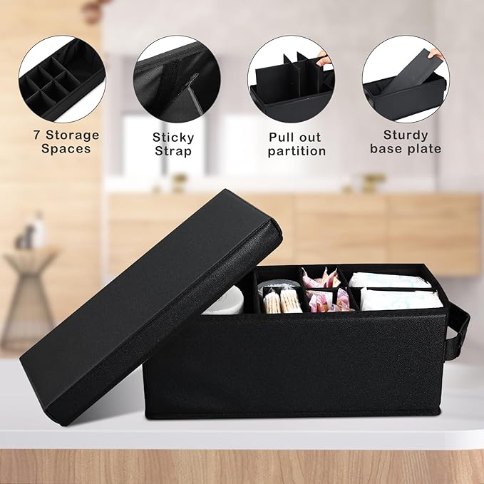 Lukeline Tampon Holder for Bathroom, Bathroom Storage Containers with Lid, Adjustable Divider Feminine Product Organizer, Tampon Organizer, Bathroom Accessories Decor Boxes (Black, 1-Pack)