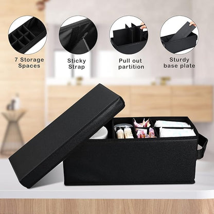 Lukeline Tampon Holder for Bathroom, Bathroom Storage Containers with Lid, Adjustable Divider Feminine Product Organizer, Tampon Organizer, Bathroom Accessories Decor Boxes (Black, 1-Pack)