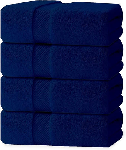 100% Cotton Bath Towels, Pack of 4 Towels for Bathroom, Luxury 700 GSM Bath Towel, Highly Absorbent Bathroom Towel Set, 30 x 60 Inches Large Bath Towels, Super Soft & Quick Dry Towel Set, Navy Blue