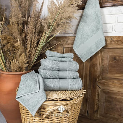 Hencely 6-Piece Bath Towel Set - High Absorbency, Quick Drying - 100% Soft Turkish Cotton - 2 Bath Towels, 2 Hand Towels, 2 Washcloths - for Bathroom, Home, Hotel, Spa, and Gym - 6-Pack Light Green