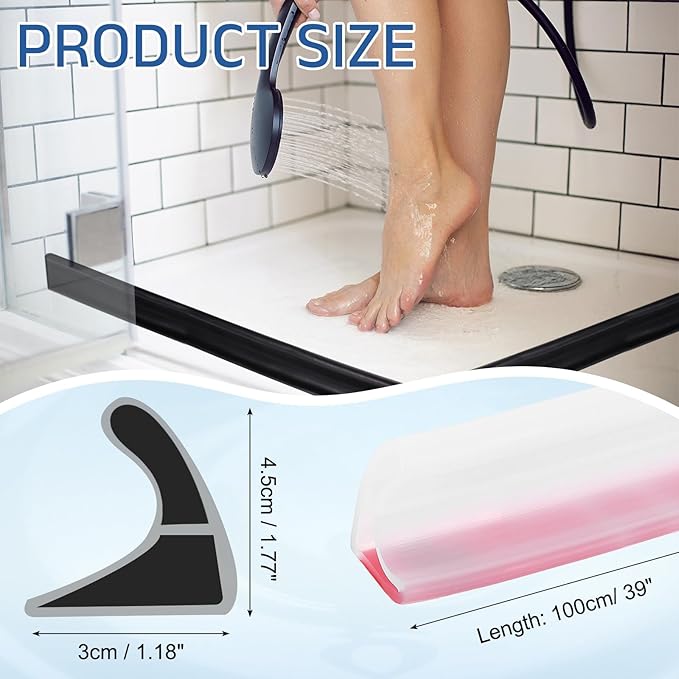 uxcell Shower Water Barrier, 39" TPE Splash Guard Shower Water Stopper Retention System for Bathtub Sink Washing Machine Dry and Wet Separation, 1.18"W x 1.77"H, Clear