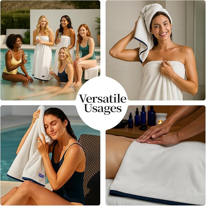 REDKISS 2 Pack 100% Cotton Bath Towels with Luxury Embellished Border Design, Oversized 27 x 54 Inches & 600 GSM Ultra Soft Bath Towel Set, Quick Dry Towels for Bathroom, Gym, Hotel, White