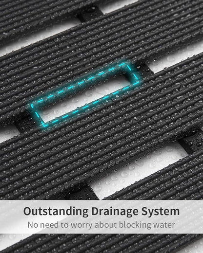 Shower-Mat Non Slip, PADOOR Heavy Duty Bathtub-Mat Curlable Quick Drain Sturdy Bath Tub Mat Without Suction Cups for Indoor Outdoor Use 17x26 Inch Black