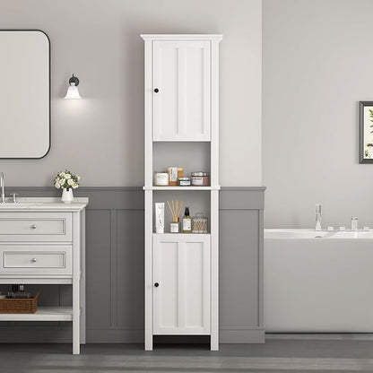 Tall Bathroom Storage Cabinet with Adjustable Shelves,66.92" H Slim 1-Door Freestanding Cabinet for Small Spaces, Bathroom,Kitchen, Living Room,White (Farmhouse)