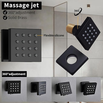 Bathroom shower system Ceiling 14x20 inch shower head, spray with handle, 6 PCS Body Jet and Handheld, temperature display shower faucet set (Matte Black)