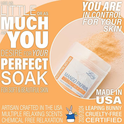 Luxiny Vegan Milk Bath Soak Made with Coconut Milk Powder & Sweet Almond Oil Which Creates A Bath Bomb Dust Soothing Fizz, 8oz (Mango Papaya)