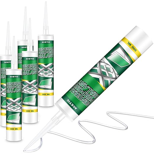 6 Pack Clear Silicone Sealant Caulk, 10.1 oz 100% Waterproof Silicone Sealant Adhesive Clear Caulk Tool for RV Marine Home Window Roof Door Kitchen Bathroom Bathtub Shower Auto Leakproof Seal