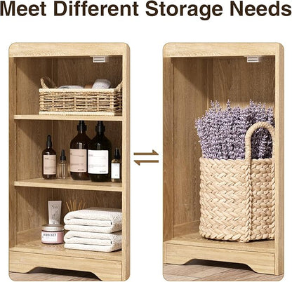 67" H Natural Bathroom Storage Cabinet with Rattan Doors and Slide Storage, Tall Narrow Freestanding Tower Cabinets with Adjustable Shelves for Kitchen, Living Room, Dining Room