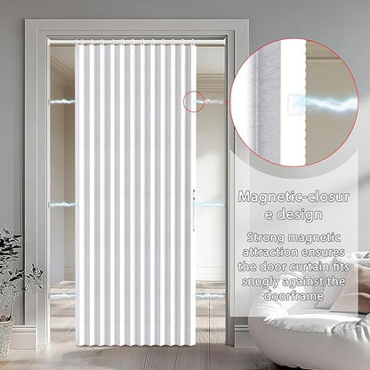 Accordion Door Curtain Set - 100% Blackout, with Curtain Rod Included, for Bedroom Privacy Protection (White-53 W x 78" L+Rod)