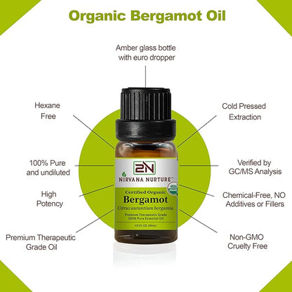 Bergamot Essential Oil USDA Certified Organic, 100% Pure Natural Premium Grade, Undiluted