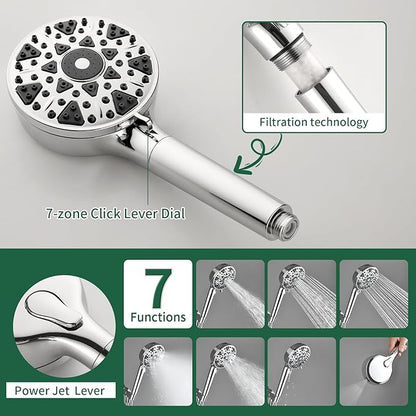 Shower Faucet Set with 7 Functions Handheld Shower Head Filter Shower Combo Set Shower System Shower Trim Kit Chrome Polished