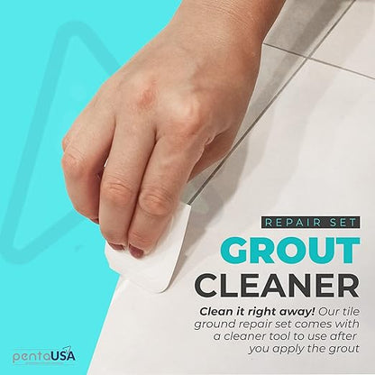 PentaUSA Tile Grout - Large Grout Filler Repairs Renews Tube, Fast Drying Grout Repair Kit, Odorless Formula - Grout Floater Included - 13.4oz / 380gr (Grey)