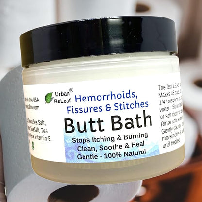 Urban ReLeaf Butt Bath ! Hemorrhoids, Fissures & Stitches. Helps itching & Burning. Clean, Soothe & Calm. The Easy Sitz Bath! Fast Relief! Gentle Sea Salt Soak. Gentle, Effective, 100% Natural