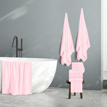 Belizzi Home 100% Cotton Towel Set, Contains 6 Soft Bath Towel, 6 Hand Towels, 12 Wash Cloths - Compact Absorbent Lightweight & Quickdry Towels for Bathroom - 24 Piece Bathroom Towel Set - Pink