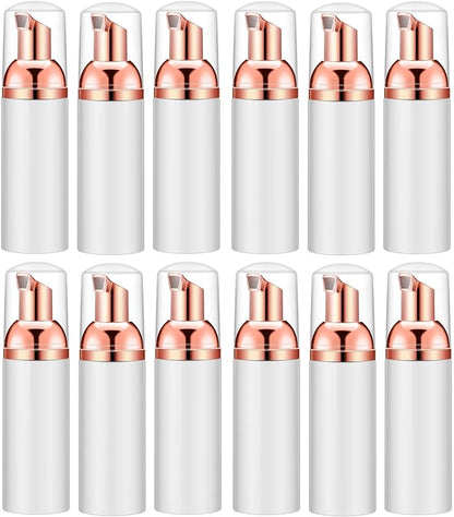 Lil Ray 2 Oz Empty White Foam Pump Bottle, Foamer Soap Dispenser for Lash Shampoo, Hand Soap, Foaming Cleaner(Rose Gold Pump, 12 PCS)