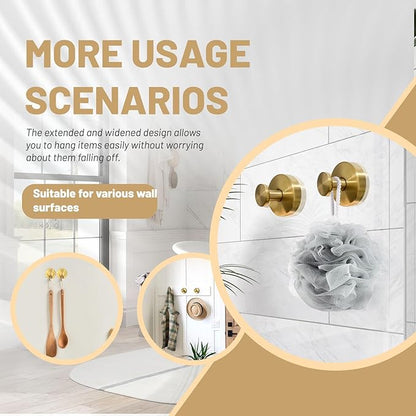4Pcs New Model No-Drill Suction Cup Hooks for Door Wreaths, Wreath Hangers for Front Door, Suction Cup Hooks for Shower, Removable, Waterproof & Rustproof (Gold)