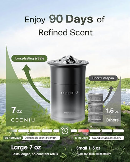 Ceeniu Luxurious Car Air Freshener CF23, Odor Release Gel, 45 oz Large Capacity, Adjustable scent intensity with gear control, Natural Plant Extract, Whispering Pines Scent, Last 4 months