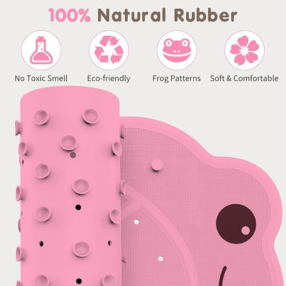 Bathtub Mat Non Slip, Shower Mat for Kids with Natural Rubber no Plastic Smells, Baby Bath Mat for Tub Non Slip with Strong Suction Cups, 30"x18", PVC-Free, Safe Comfortable Fun for Kids, Pink