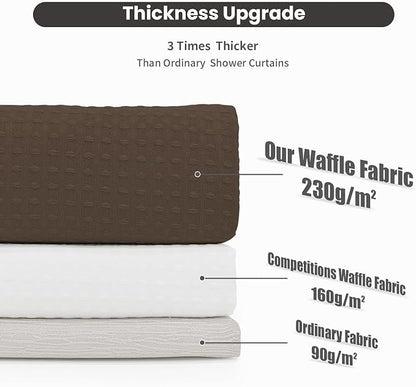 Inhousolu No Hook Shower Curtain with Snap in Fabric Liner Set Waffle Weave 230GSM Weighted Hem, Waterproof & Washable Bathroom Curtain Spa Luxury with Mesh Top Window 72" W x 72" L Brown