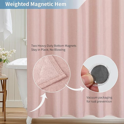 2-in-1 Waterproof Long Fabric Shower Curtain or Liner,Linen Textured,78 Inch Breathable TPU & Washable Bathroom Shower Curtain Set with 12 Plastic Hooks,Modern,72"x78" Blush
