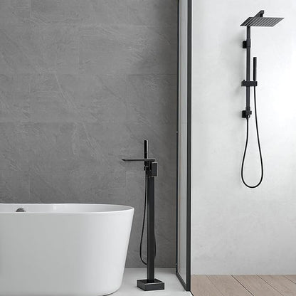 RUMOSE Oil Rubbed Bronze Bathtub Filler Freestanding Tub Filler Floor Mount Tub Faucet Waterfall Bathtub Faucet with CUPC Certified High Flow Brass Bath Shower Faucets with Handheld Sprayer