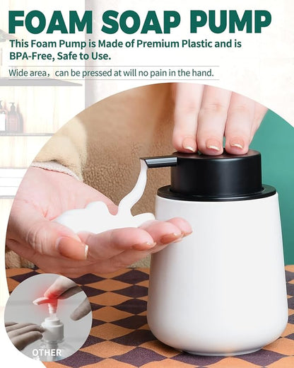 Bosilunlife Foam Soap Dispenser - 12Oz Matte White Ceramic Foaming Hand Soap Dispenser for Bathroom Refillable Liquid Kitchen Dish Hand Wash Dispenser Modern