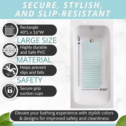 ENKOSI Bath Mat - Large Non Slip Bathtub & Shower Mat - Extra Long 40 x 16 Inch Bathroom Mats for Tub Nonslip Anti Slip Bathmats (40x16 Mint Green 1-Pack)