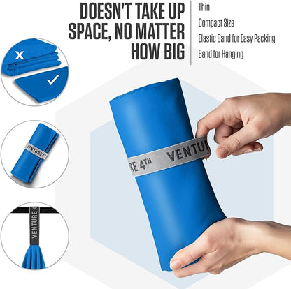 VENTURE 4TH Quick Dry Towel. Microfiber Travel Towel Ideal for Camping, Hiking, Backpacking, Gym. Lightweight & Fast Drying Travel Towels for Body. Compact & Easy to Pack - Blue Medium