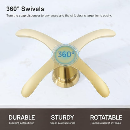 GAGALIFE Kitchen Sink Soap Dispenser with Large Bottle, Built in Sink Soap Dispenser Refill from Top, Brushed Gold
