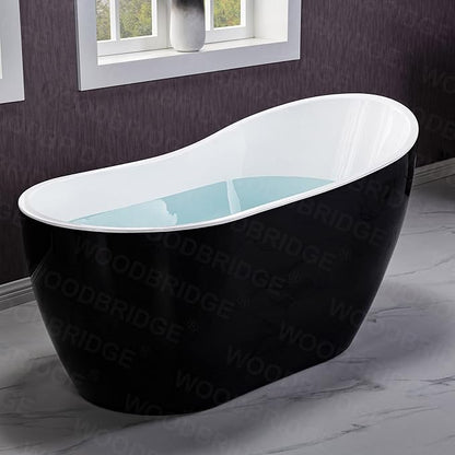 WOODBRIDGE 54" Freestanding White Acylic Soaking Bathtub with Matte Black Drain and Overflow,Black,B1807-MB