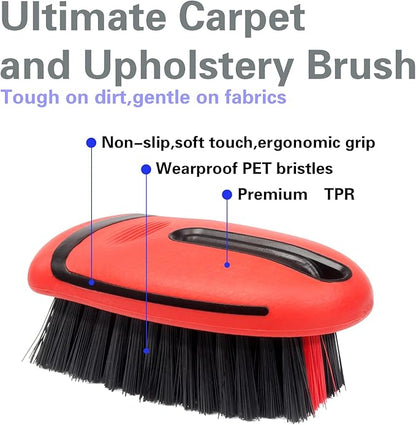 Carpet and Interior Cleaning Brushes, car Cleaning Brushes, Carpet Washing Brushes, Hard Bristle Detail Brushes, car and Home Interior Leather Brushes (Red)