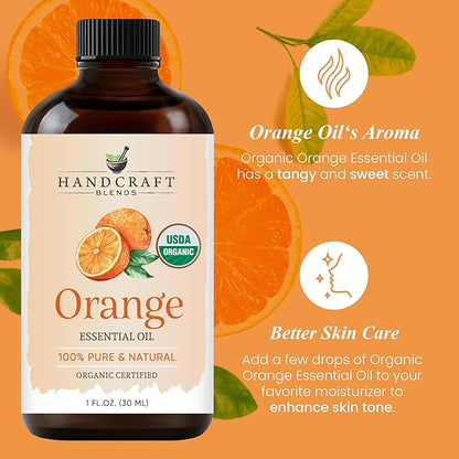 Handcraft Blends Organic Orange Essential Oil – 1 Fl Oz – 100% Pure and Natural – Premium Grade Essential Oil for Diffuser and Aromatherapy