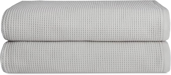 Cozy Earth Waffle Bath Sheets - 60% Cotton 40% Viscose from Bamboo Bath Sheets 40 x 65 Inches - Soft & Absorbent Terry, Reversible Mini Textured Waffle & Weave Pattern - 2 Pack