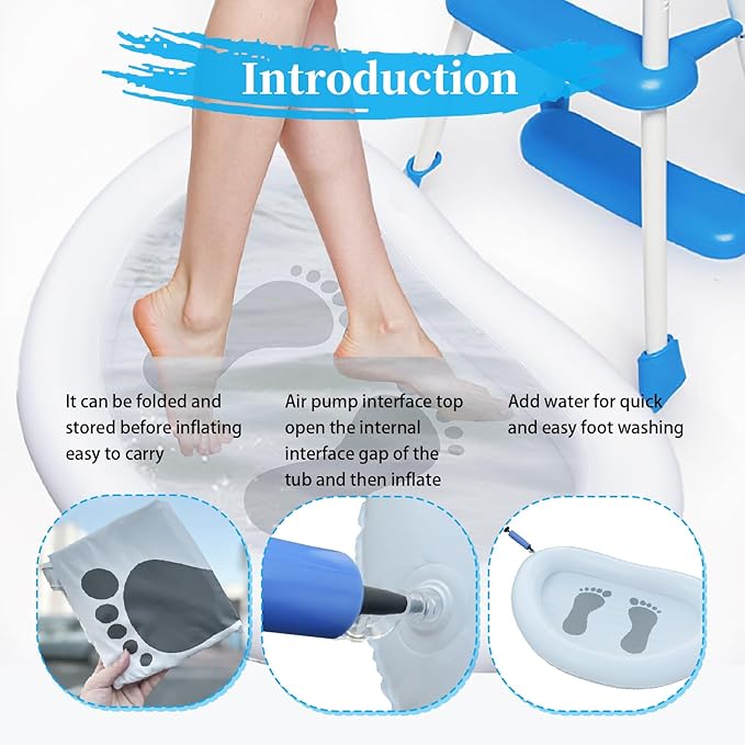Portable Inflatable Foot Bath for Beach & Pool - Quick Sand Removal Wash Basin with Manual Pump, Keep Tent, Car, Pool Clean,Designed for Outdoor & Travel Use