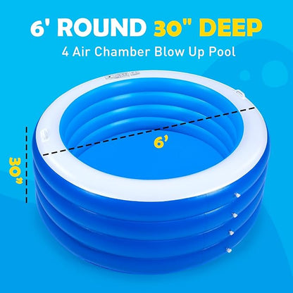 Biange Blow Up Pool, 72" X 30" Round Inflatable Swimming Pool, Kids Pool Inflatable, Kiddie Baby Swimming Pool for Backyard