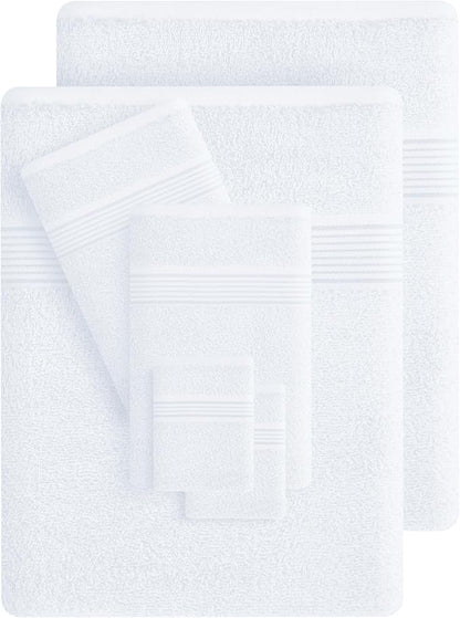 Belizzi Home 100% Cotton Towel Set, Contains 6 Soft Bath Towel, 6 Hand Towels, 12 Wash Cloths - Compact Absorbent Lightweight & Quickdry Towels for Bathroom - 24 Piece Bathroom Towel Set - White