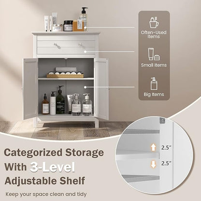 Giantex Bathroom Storage Cabinet with Drawer - Floor Cabinet with Doors, Adjustable Shelf, Storage Organizer for Entryway, Laundry Room, Kitchen, Living Room, Bedroom, Freestanding Cupboard (White)