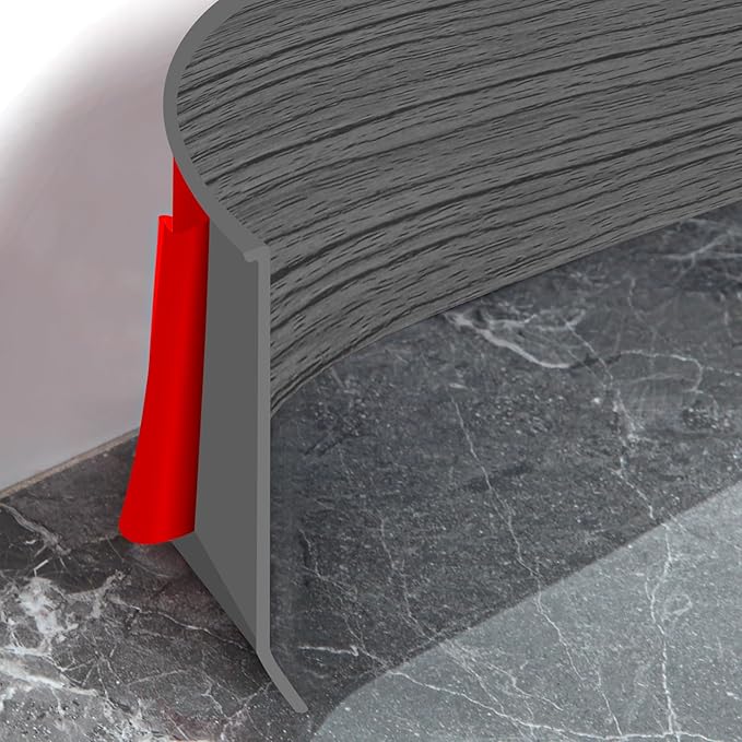 Flexible Baseboard Molding Trim 4 Inch Self-Adhesive Vinyl Wall Base Peel and Stick Cove Base Rubber Wall Baseboard Moulding Trim (40Ft, Deep Gray Wood Grain)
