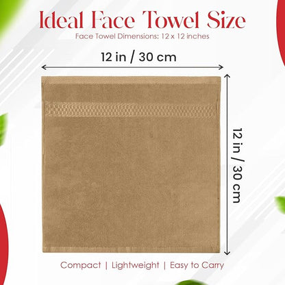 RIVERSIDE 12 Pack Premium 100% Cotton Face Washcloths, 550 GSM, 12 x 12 Inches, Soft, Absorbent Towels for Body & Shower, Bathroom Wash Clothes, Durable Face Towels Set for Spa, Gym, Tan