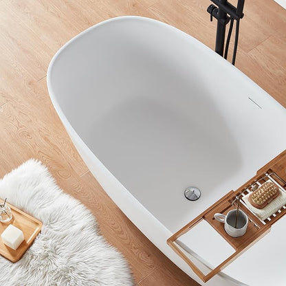 Cpingao 71" Stone Resin Freestanding Bathtub, Solid Surface Soaking Tubs, Stand Alone Tub with Pop-up Drain and Overflow, Matte White 8823A-1800