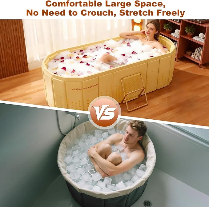 Portable Bathtub for Adult 59" Large Collapsible Cold Plunge Bathtub Foldable No Installation Ice Bath Tub for Shower Stall, Bathroom Hot SPA Soaking Standing Tub