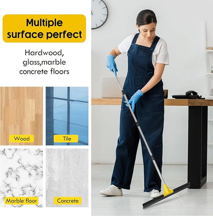 Floor Squeegee for Concrete and Tile Cleaning, 24'' Heavy Duty Rubber Wiper with 60'' Long Adjustable Handle Water Scraper for Bathroom Shower Glass Garage Glass Window(Yellow