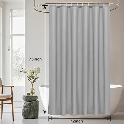 AooHome Shower Curtain Liner, Fabric Bathroom Curtain with Hooks for Hotel, Water Repellent, Light Grey, 72 Width x 75 Height Inch
